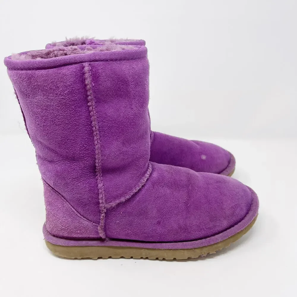 UGG Womens 5 Classic Short Boots Purple Ruby Suede Leather Cozy Lounge Warm Soft